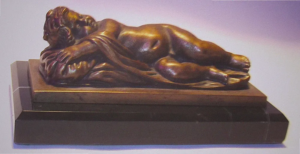 19th c Momento Mori Sleeping - Dead Reclining Child Bronze K.Barbie House Joliet