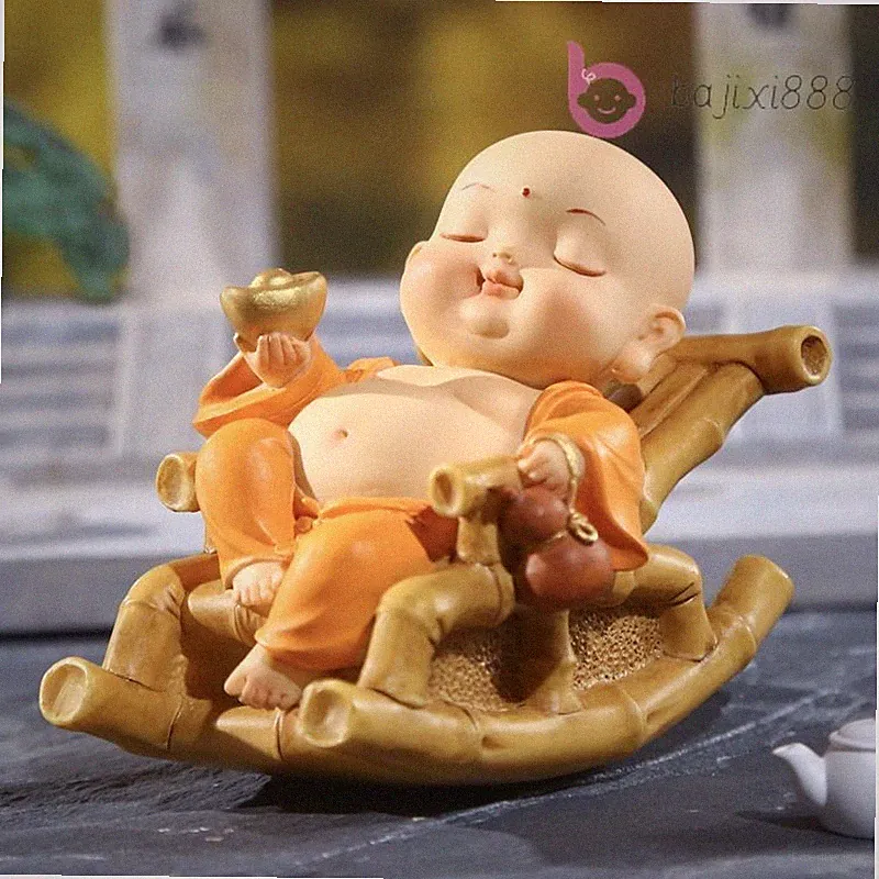 9cm Chinese Retro Resin Handcarved Little Maitreya Recliner Home Ornament