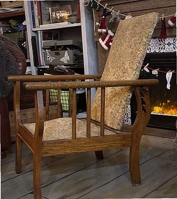 Antique child’s Morris chair original finish and fabric Adjustable.