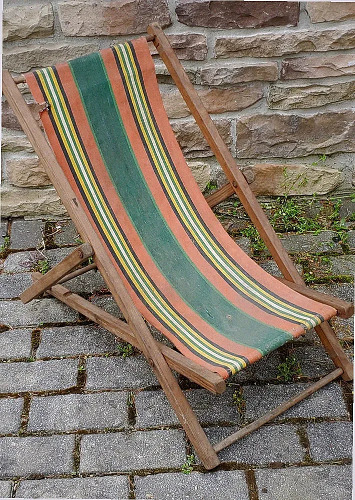 Antique Folding Chair Beach Wood & Canvas Adjustable Fishing Child size