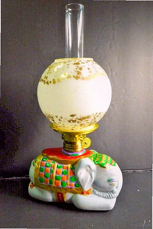 Antique milk glass reclining elephant miniature Oil Lamp