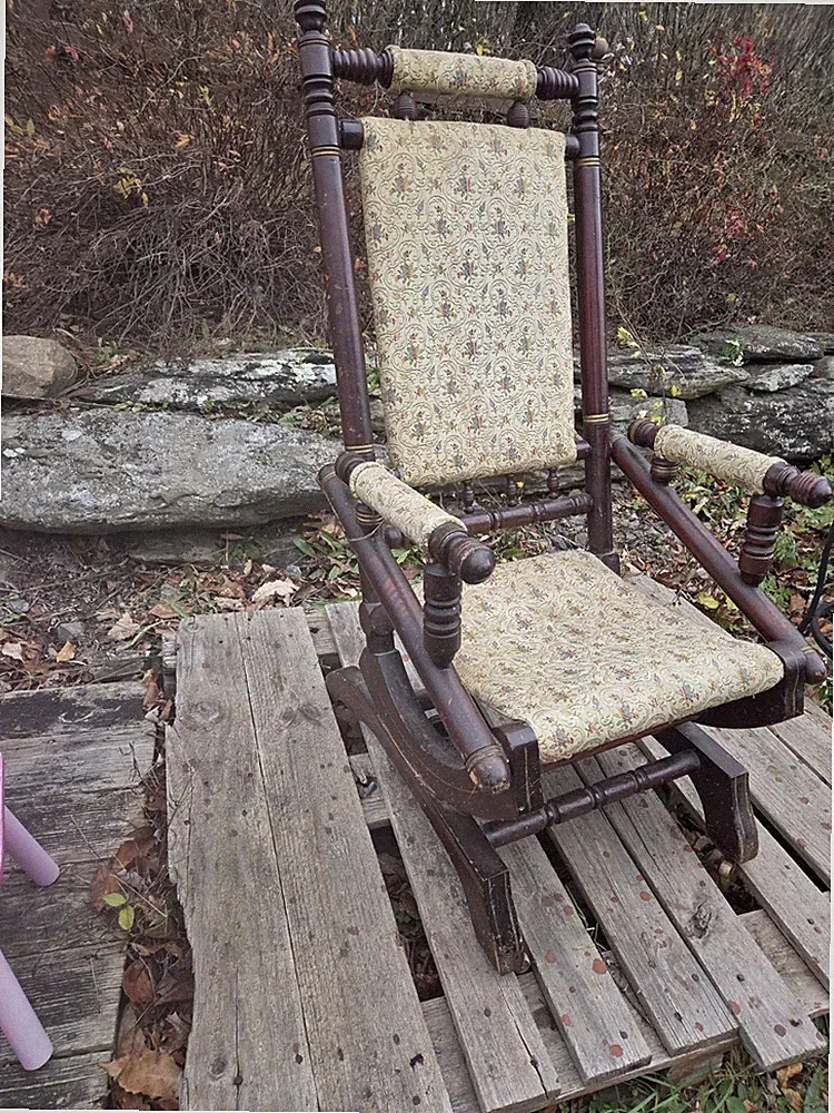 Antique Rocking Chair Recliner Spring Pair Cast Iron Wooden