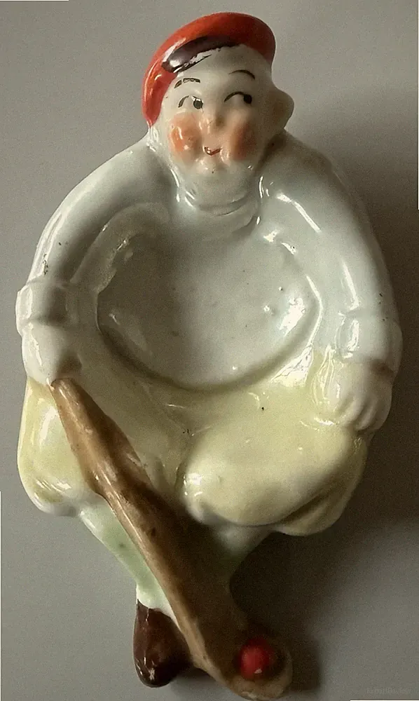 Antique-Vintage Small Ceramic Reclining Golfer Ashtray or Trinket Dish - Japan