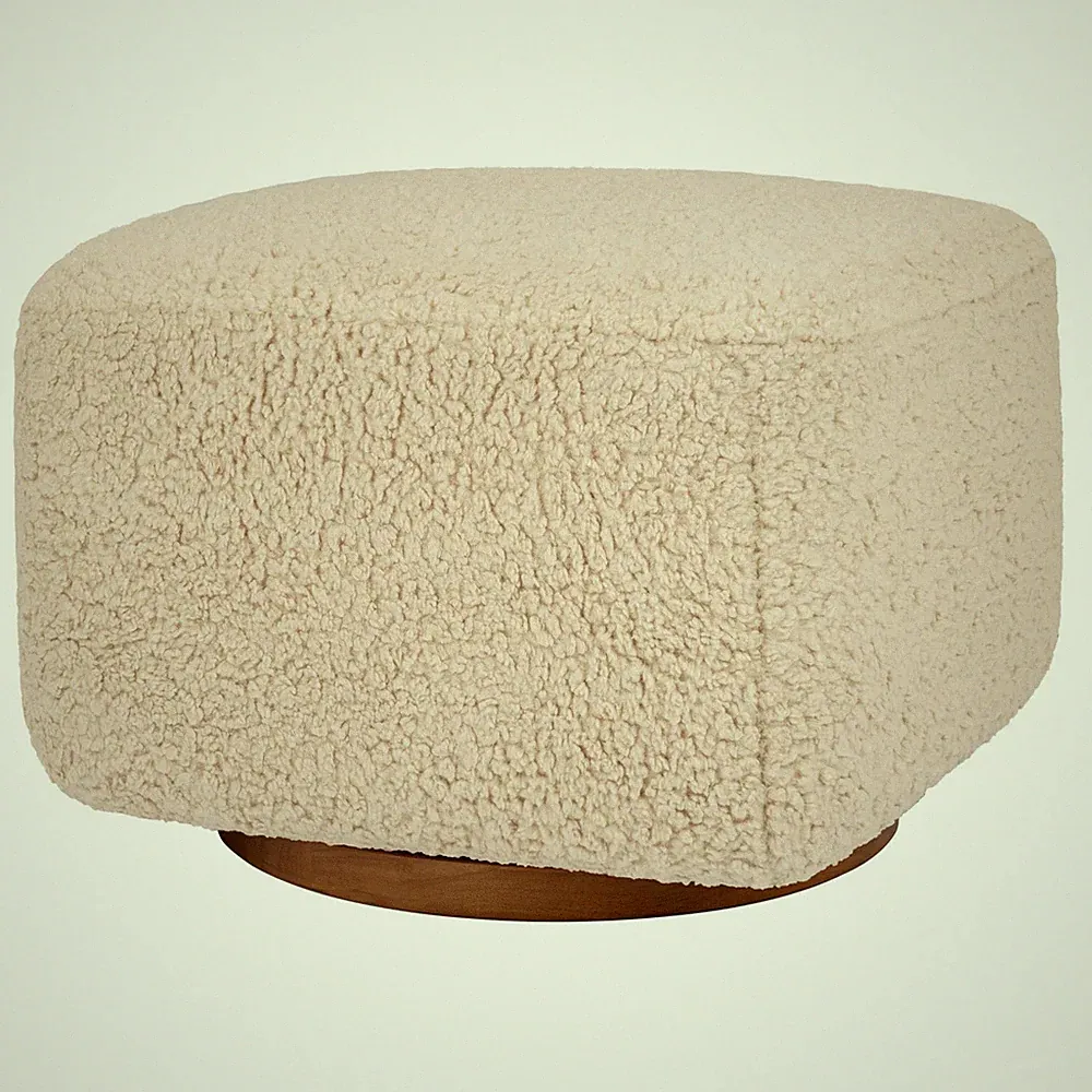 Babyletto Kiwi Gliding Ottoman in Chai Shearling with Dark Wood Base, Greengu...