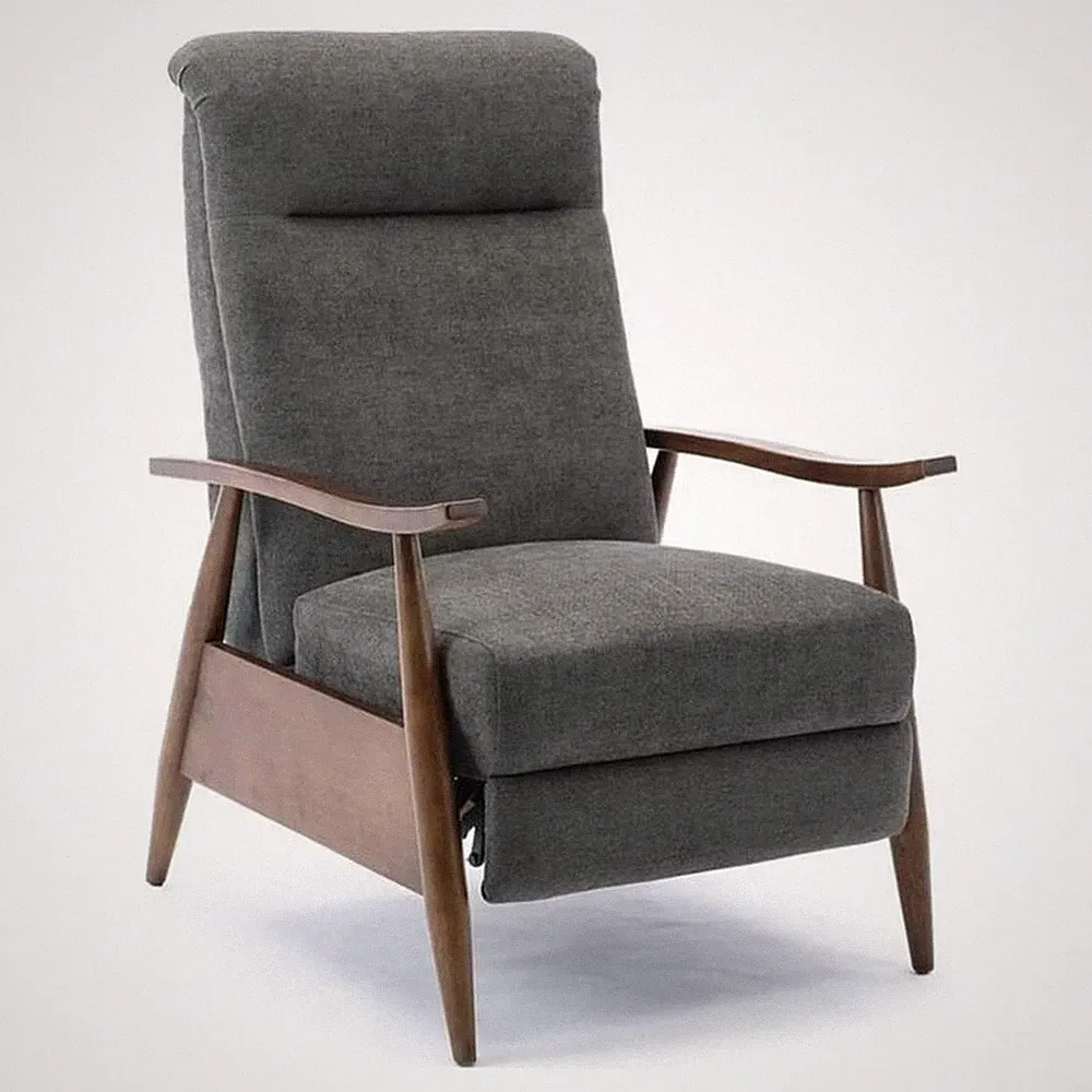 Bowery Hill Wooden Arm Push Back Recliner in Charcoal Finish
