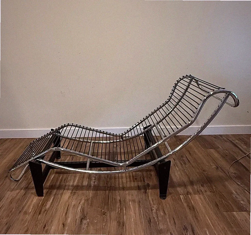 Le Corbusier LC4 Style Chaise Lounge Chrome Recliner Reproduction-Torn Leather