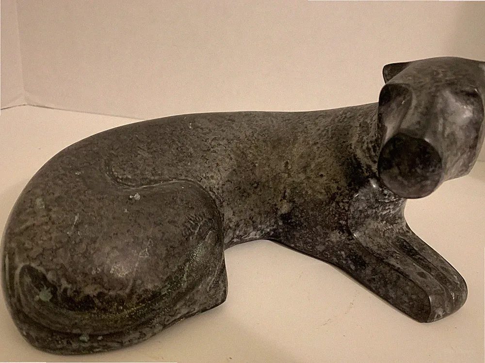 Panther Sculpture Modernist Bronze Finish Reclining Cat Abstract Art 9x7x5”