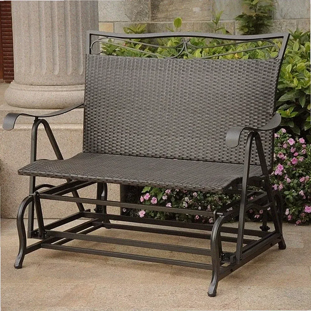 Pemberly Row Patio Glider Loveseat in Antique Black