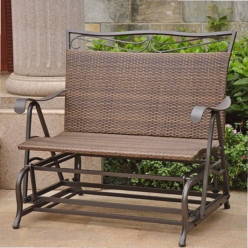Pemberly Row Patio Glider Loveseat in Antique Brown