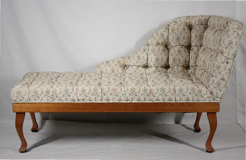 RARE! ANTIQUE SALESMAN SAMPLE UPHOLSTERED TUFTED CHAISE LOUNGE / FAINTING COUCH
