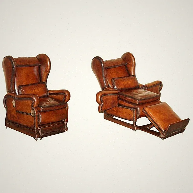Restored J Foot & Son Adjustable Reclining Easy Armchair Hand Dyed Brown Leather