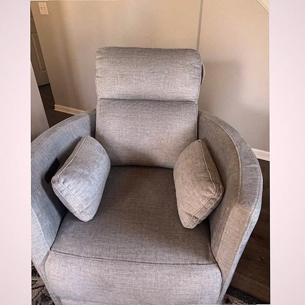 Used set of 2 Darcy Fabric Power Swivel Glider Recliner with Power Headrest