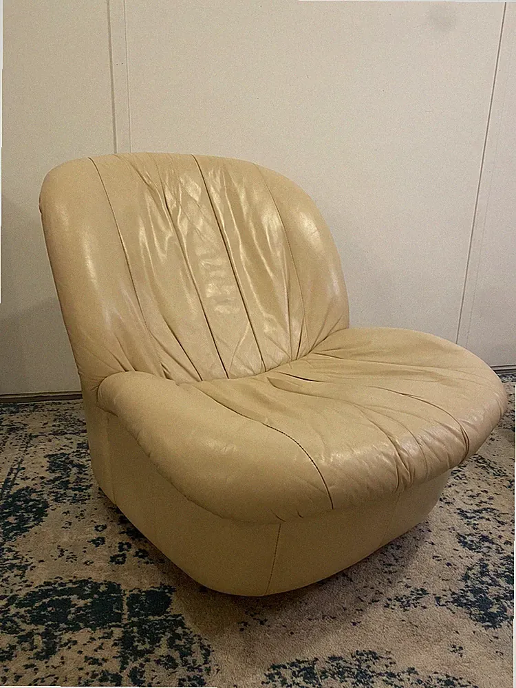 Vintage 1980’s Postmodern Leather Swivel Glider Lounge Chair And Ottoman
