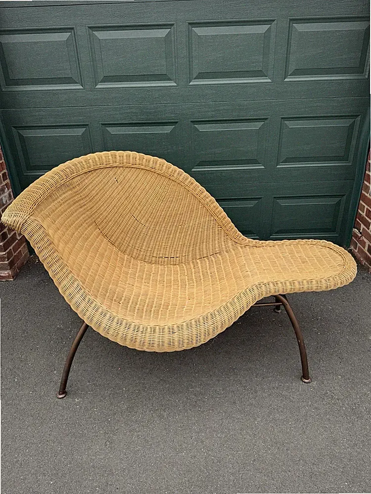 Vintage Rattan Wicker Chaise Lounge MCM Rare