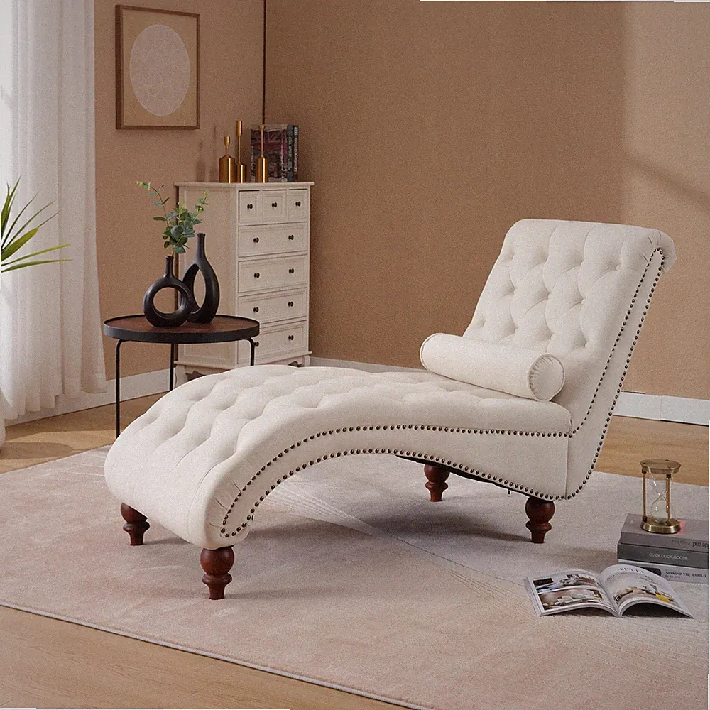 Vintage Recliner Armless Velvet Upholstered Lounge Chair with Solid Wood Frame