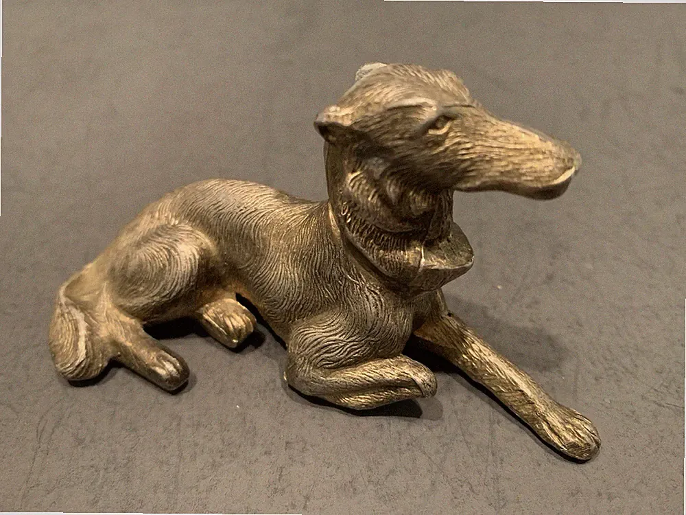 VTG Solid Cast Bronze Reclining Dog Figurine 4" Whippet Hound Type Japan