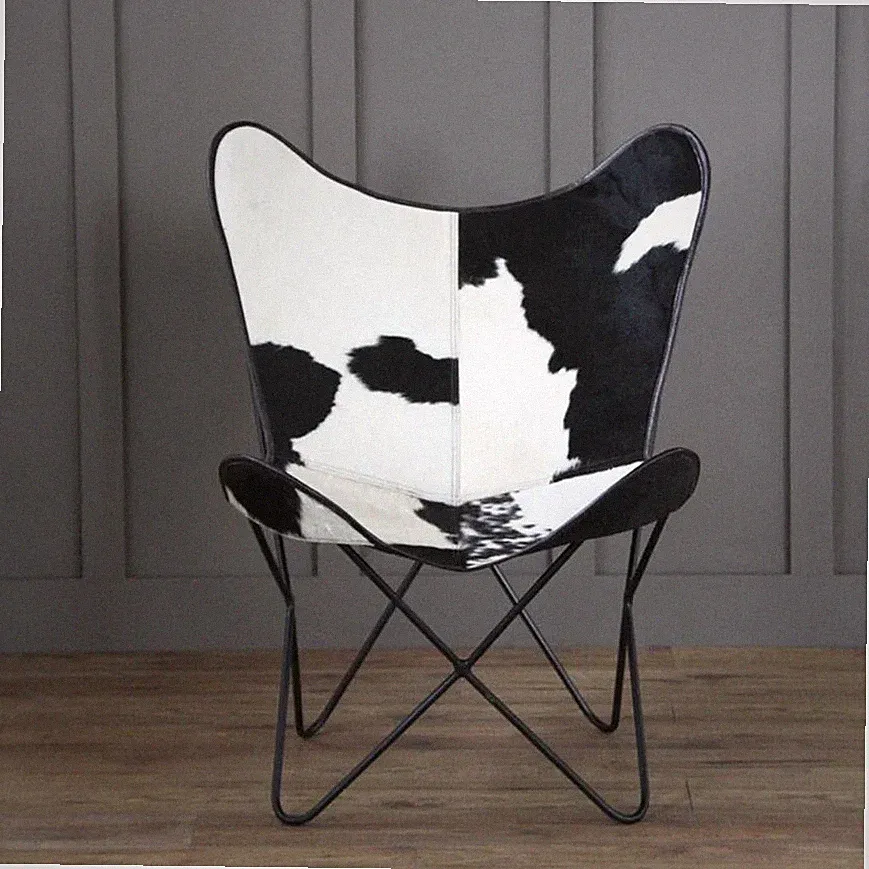 Western Vintage Lounge Accent Chair Cowhide Leather Butterfly Chair Classic BKF