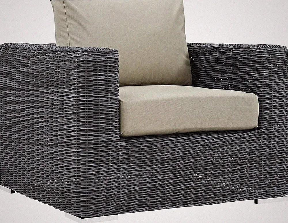 Wicker Rattan Outdoor Patio Sunbrella Armchair - Canvas Antique Beige